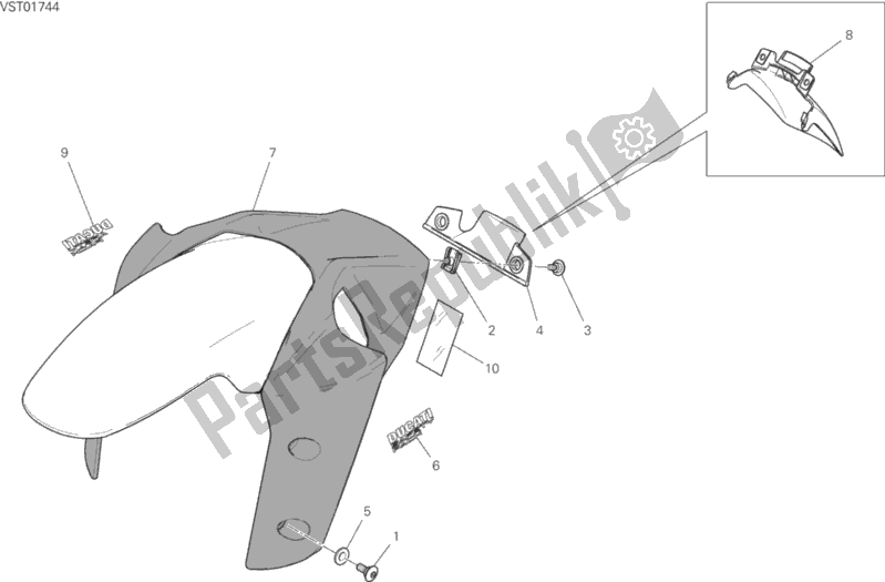 All parts for the Front Mudguard of the Ducati Multistrada 1260 S Touring Brasil 2018